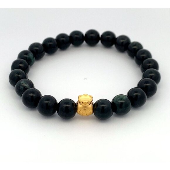 Unbranded Jewelry - Natural Jade Black Stretchable Bracelet Size 6 with 24K Gold Money Bag